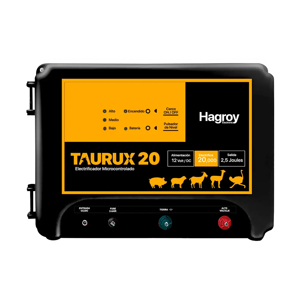 ELECTRIFICADOR GANADERO TAURUX 20K HAGROY - 12V/DC
